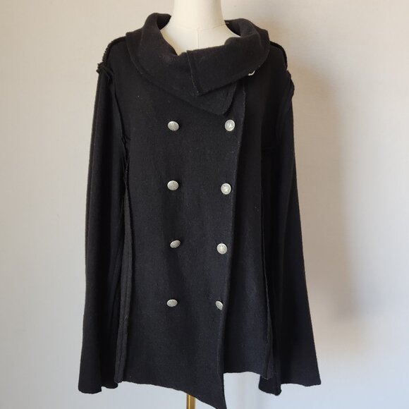 Soft Surroundings 100% Fleece Wool Double-breast Jacket Turtle Neck Black - Picture 1 of 10